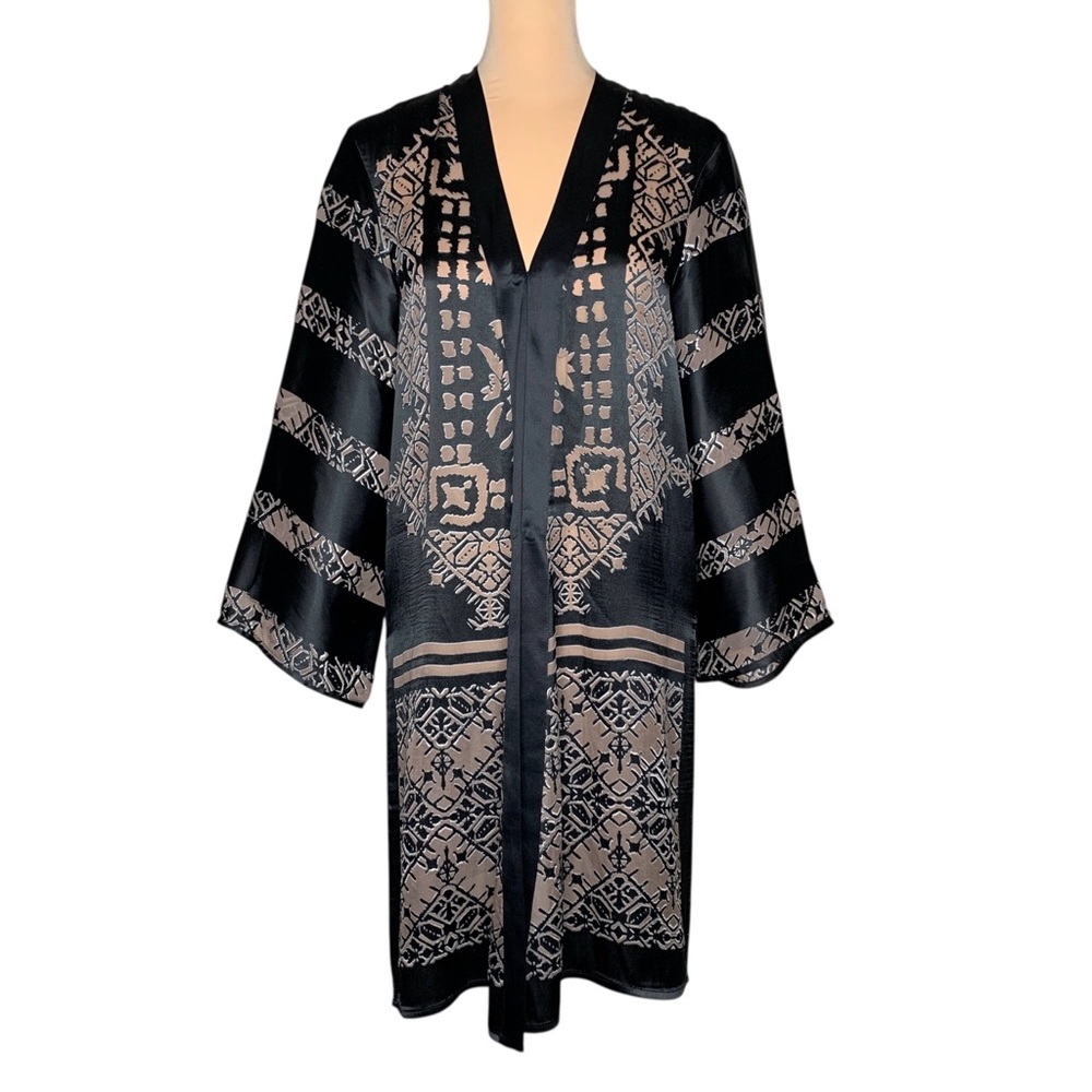 Calypso St. Barth Black and Taupe Patterned Satin Robe